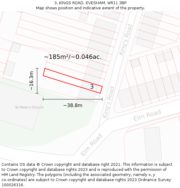 3, KINGS ROAD, EVESHAM, WR11 3BP: Plot and title map