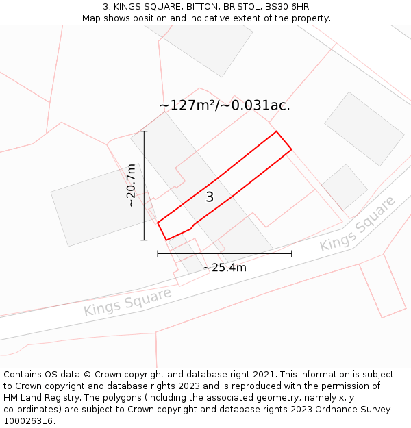 3, KINGS SQUARE, BITTON, BRISTOL, BS30 6HR: Plot and title map