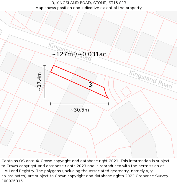 3, KINGSLAND ROAD, STONE, ST15 8FB: Plot and title map