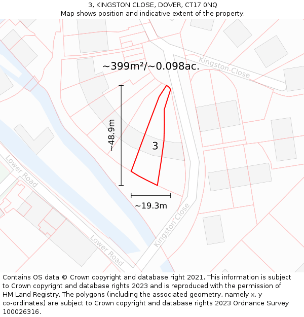 3, KINGSTON CLOSE, DOVER, CT17 0NQ: Plot and title map
