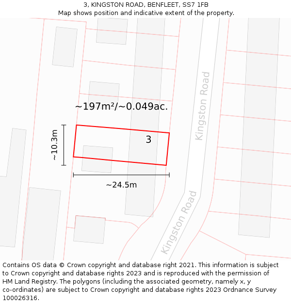 3, KINGSTON ROAD, BENFLEET, SS7 1FB: Plot and title map