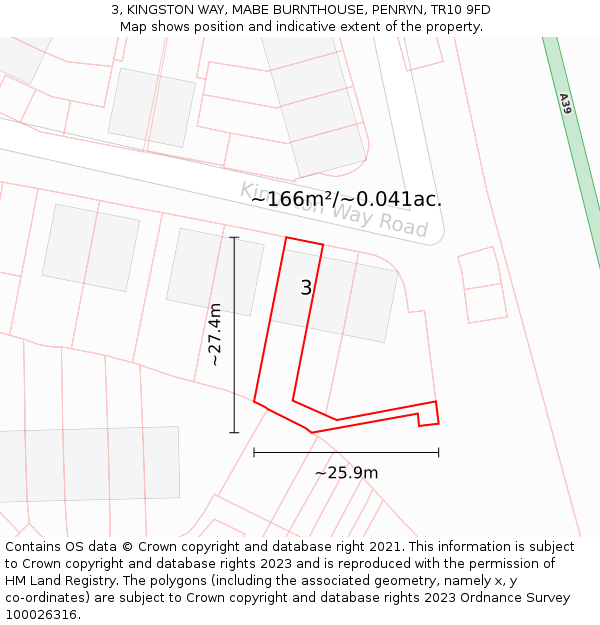 3, KINGSTON WAY, MABE BURNTHOUSE, PENRYN, TR10 9FD: Plot and title map