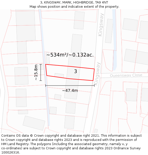 3, KINGSWAY, MARK, HIGHBRIDGE, TA9 4NT: Plot and title map