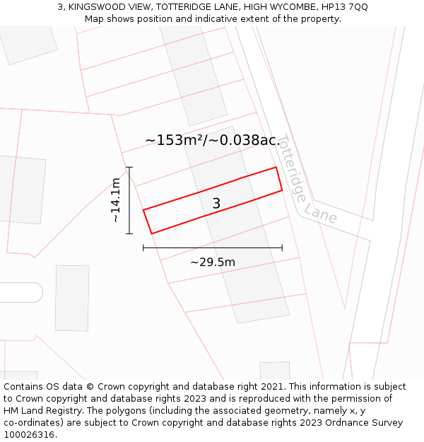 3, KINGSWOOD VIEW, TOTTERIDGE LANE, HIGH WYCOMBE, HP13 7QQ: Plot and title map