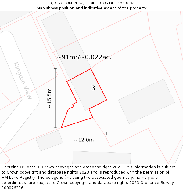 3, KINGTON VIEW, TEMPLECOMBE, BA8 0LW: Plot and title map