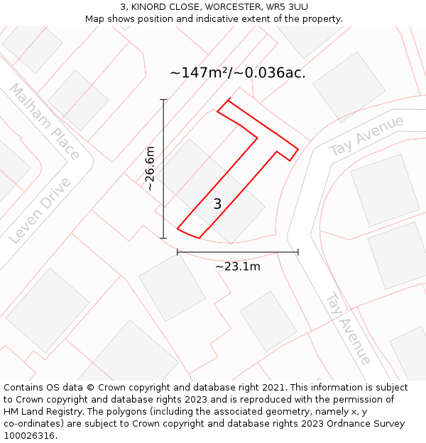 3, KINORD CLOSE, WORCESTER, WR5 3UU: Plot and title map