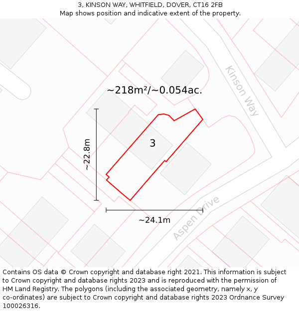 3, KINSON WAY, WHITFIELD, DOVER, CT16 2FB: Plot and title map