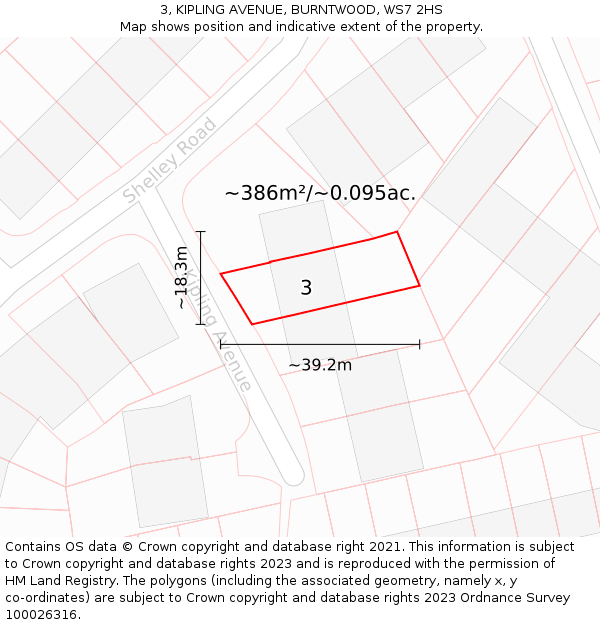 3, KIPLING AVENUE, BURNTWOOD, WS7 2HS: Plot and title map