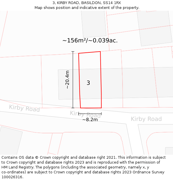 3, KIRBY ROAD, BASILDON, SS14 1RX: Plot and title map