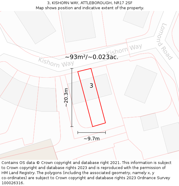 3, KISHORN WAY, ATTLEBOROUGH, NR17 2SF: Plot and title map