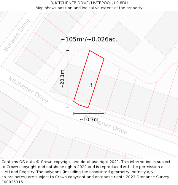 3, KITCHENER DRIVE, LIVERPOOL, L9 8DH: Plot and title map
