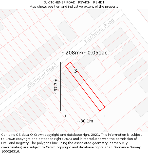 3, KITCHENER ROAD, IPSWICH, IP1 4DT: Plot and title map