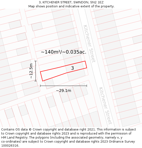 3, KITCHENER STREET, SWINDON, SN2 1EZ: Plot and title map