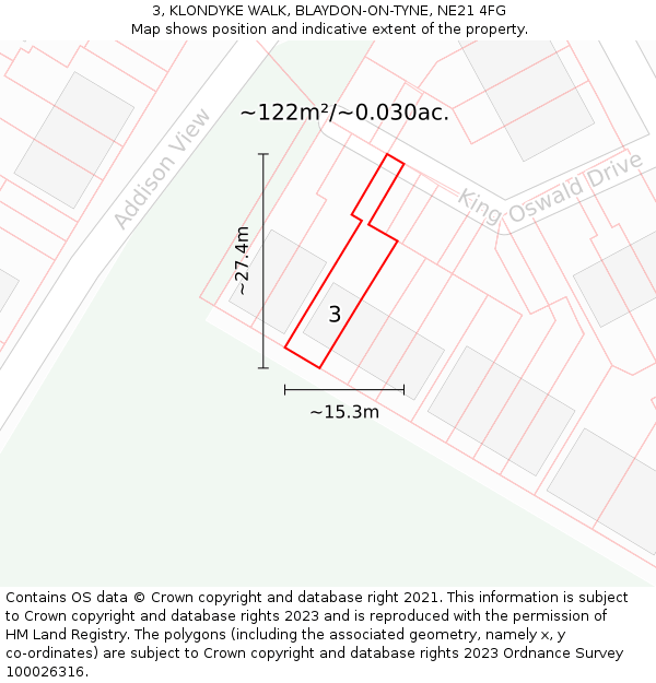3, KLONDYKE WALK, BLAYDON-ON-TYNE, NE21 4FG: Plot and title map