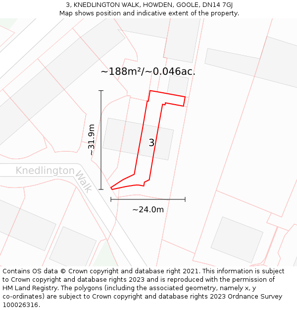 3, KNEDLINGTON WALK, HOWDEN, GOOLE, DN14 7GJ: Plot and title map