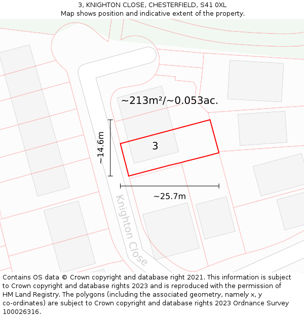 3, KNIGHTON CLOSE, CHESTERFIELD, S41 0XL: Plot and title map