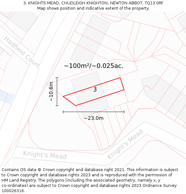 3, KNIGHTS MEAD, CHUDLEIGH KNIGHTON, NEWTON ABBOT, TQ13 0RF: Plot and title map