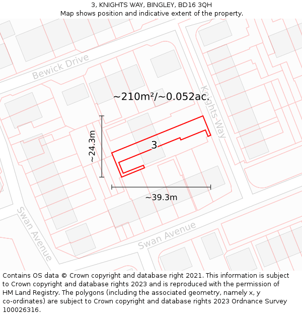 3, KNIGHTS WAY, BINGLEY, BD16 3QH: Plot and title map