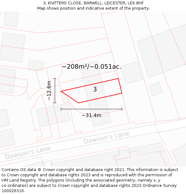 3, KNITTERS CLOSE, BARWELL, LEICESTER, LE9 8NF: Plot and title map