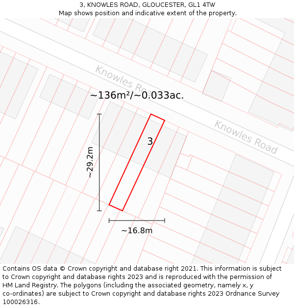 3, KNOWLES ROAD, GLOUCESTER, GL1 4TW: Plot and title map