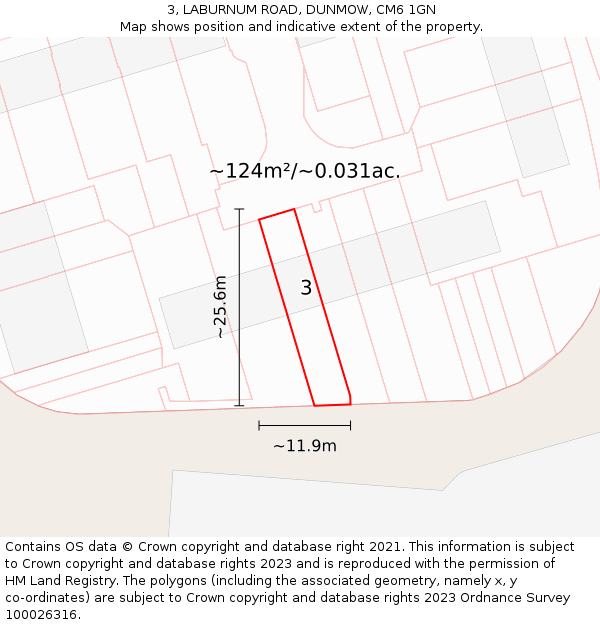 3, LABURNUM ROAD, DUNMOW, CM6 1GN: Plot and title map