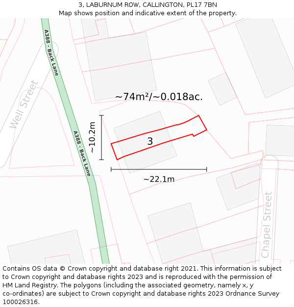 3, LABURNUM ROW, CALLINGTON, PL17 7BN: Plot and title map