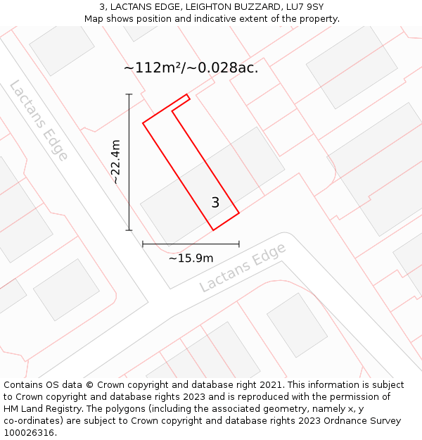 3, LACTANS EDGE, LEIGHTON BUZZARD, LU7 9SY: Plot and title map
