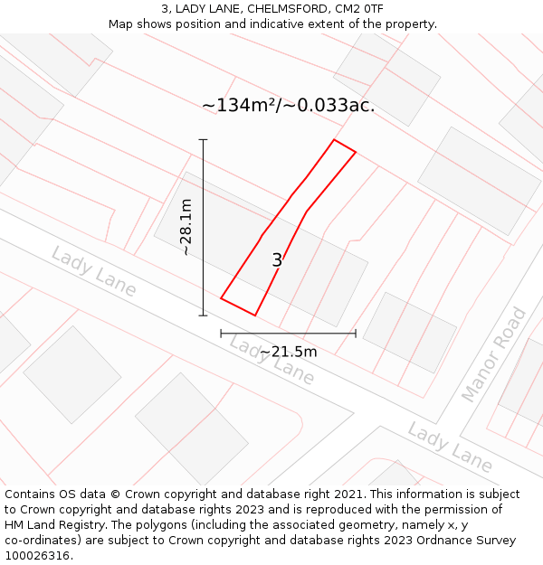 3, LADY LANE, CHELMSFORD, CM2 0TF: Plot and title map