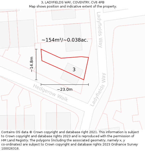3, LADYFIELDS WAY, COVENTRY, CV6 4PB: Plot and title map