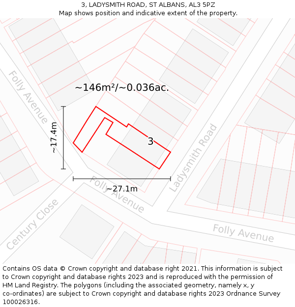 3, LADYSMITH ROAD, ST ALBANS, AL3 5PZ: Plot and title map