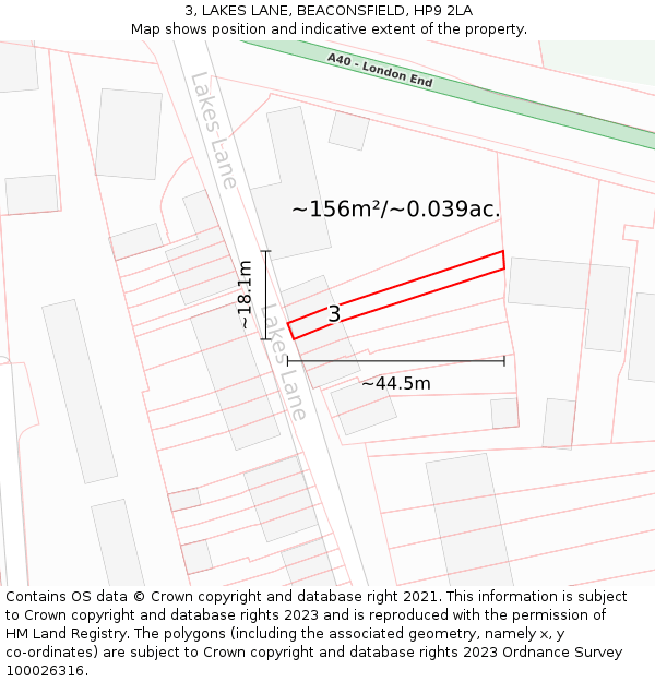 3, LAKES LANE, BEACONSFIELD, HP9 2LA: Plot and title map