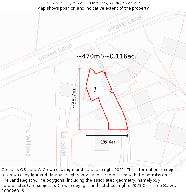 3, LAKESIDE, ACASTER MALBIS, YORK, YO23 2TY: Plot and title map