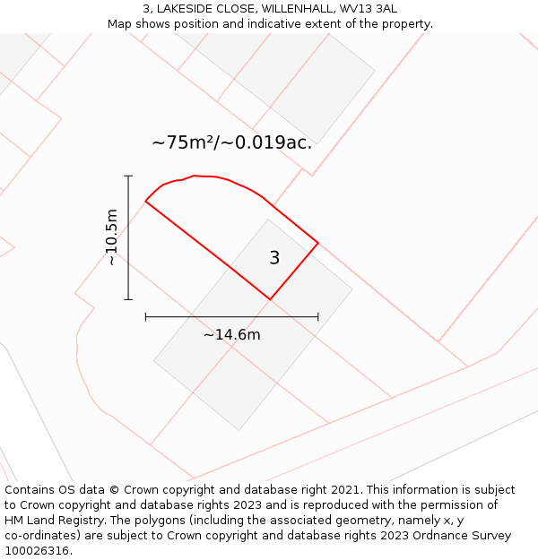 3, LAKESIDE CLOSE, WILLENHALL, WV13 3AL: Plot and title map