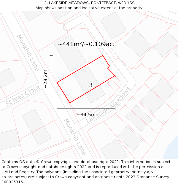 3, LAKESIDE MEADOWS, PONTEFRACT, WF8 1SS: Plot and title map