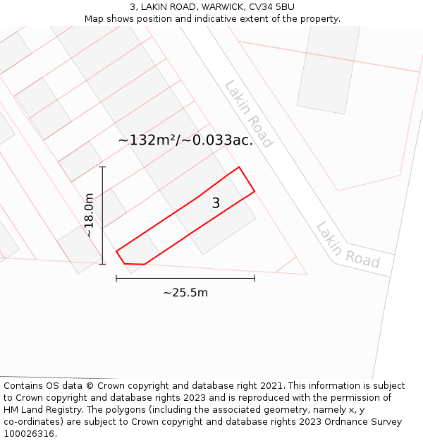3, LAKIN ROAD, WARWICK, CV34 5BU: Plot and title map