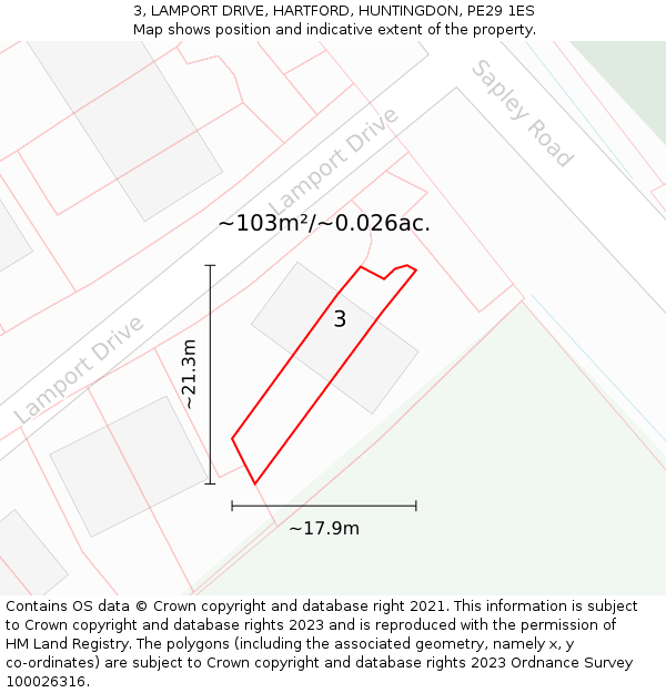 3, LAMPORT DRIVE, HARTFORD, HUNTINGDON, PE29 1ES: Plot and title map