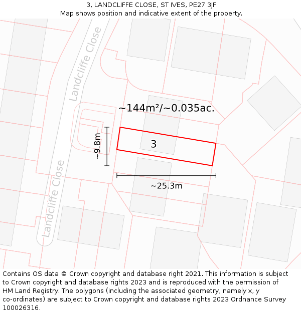 3, LANDCLIFFE CLOSE, ST IVES, PE27 3JF: Plot and title map