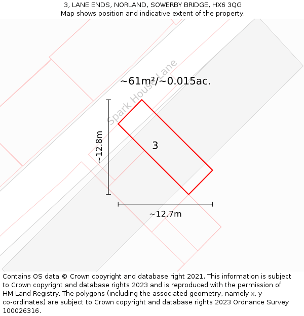 3, LANE ENDS, NORLAND, SOWERBY BRIDGE, HX6 3QG: Plot and title map