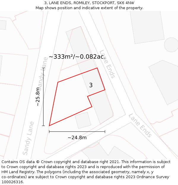 3, LANE ENDS, ROMILEY, STOCKPORT, SK6 4NW: Plot and title map