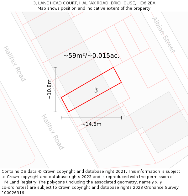 3, LANE HEAD COURT, HALIFAX ROAD, BRIGHOUSE, HD6 2EA: Plot and title map