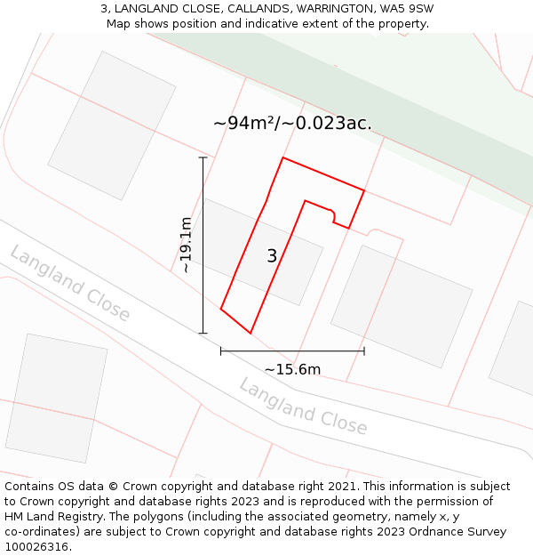 3, LANGLAND CLOSE, CALLANDS, WARRINGTON, WA5 9SW: Plot and title map