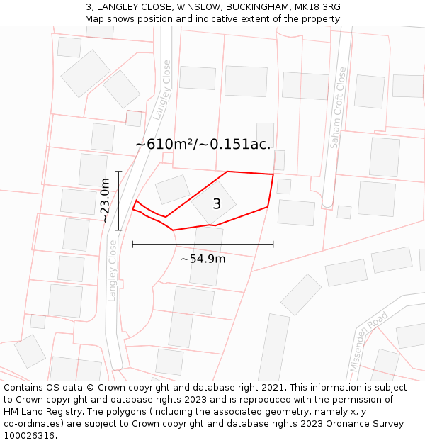 3, LANGLEY CLOSE, WINSLOW, BUCKINGHAM, MK18 3RG: Plot and title map