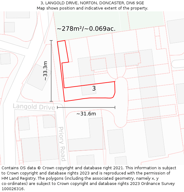 3, LANGOLD DRIVE, NORTON, DONCASTER, DN6 9GE: Plot and title map