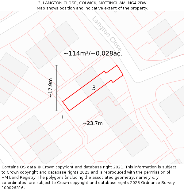 3, LANGTON CLOSE, COLWICK, NOTTINGHAM, NG4 2BW: Plot and title map