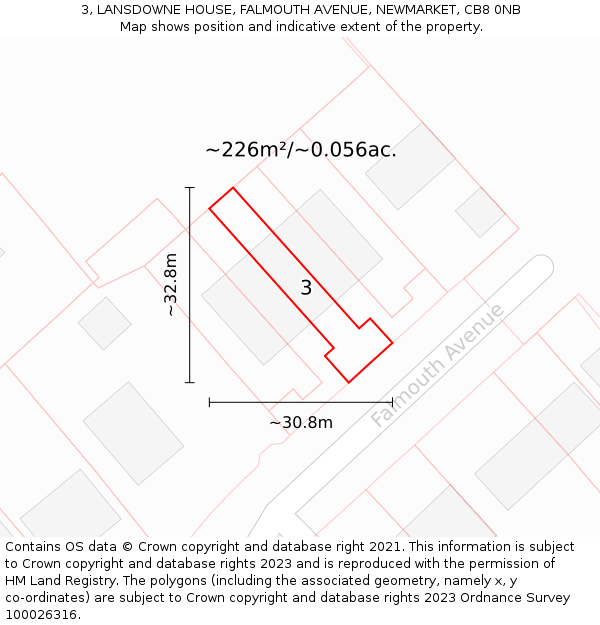 3, LANSDOWNE HOUSE, FALMOUTH AVENUE, NEWMARKET, CB8 0NB: Plot and title map