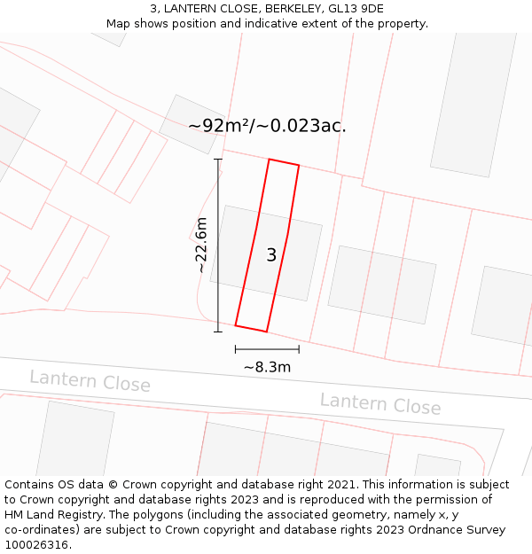 3, LANTERN CLOSE, BERKELEY, GL13 9DE: Plot and title map