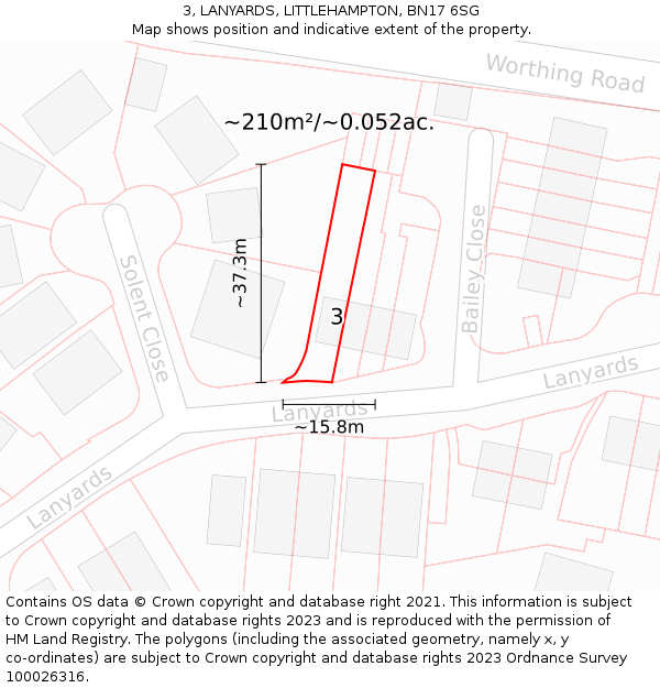 3, LANYARDS, LITTLEHAMPTON, BN17 6SG: Plot and title map