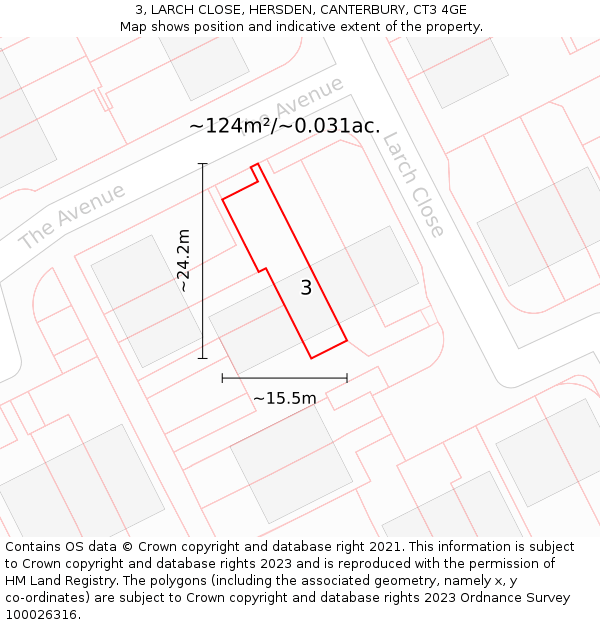 3, LARCH CLOSE, HERSDEN, CANTERBURY, CT3 4GE: Plot and title map