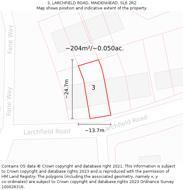 3, LARCHFIELD ROAD, MAIDENHEAD, SL6 2RZ: Plot and title map