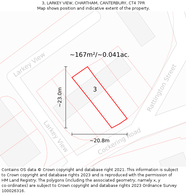 3, LARKEY VIEW, CHARTHAM, CANTERBURY, CT4 7PR: Plot and title map